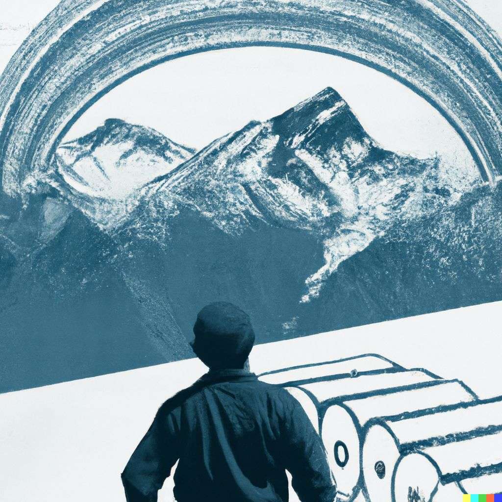someone gazing at Mount Everest, blueprint